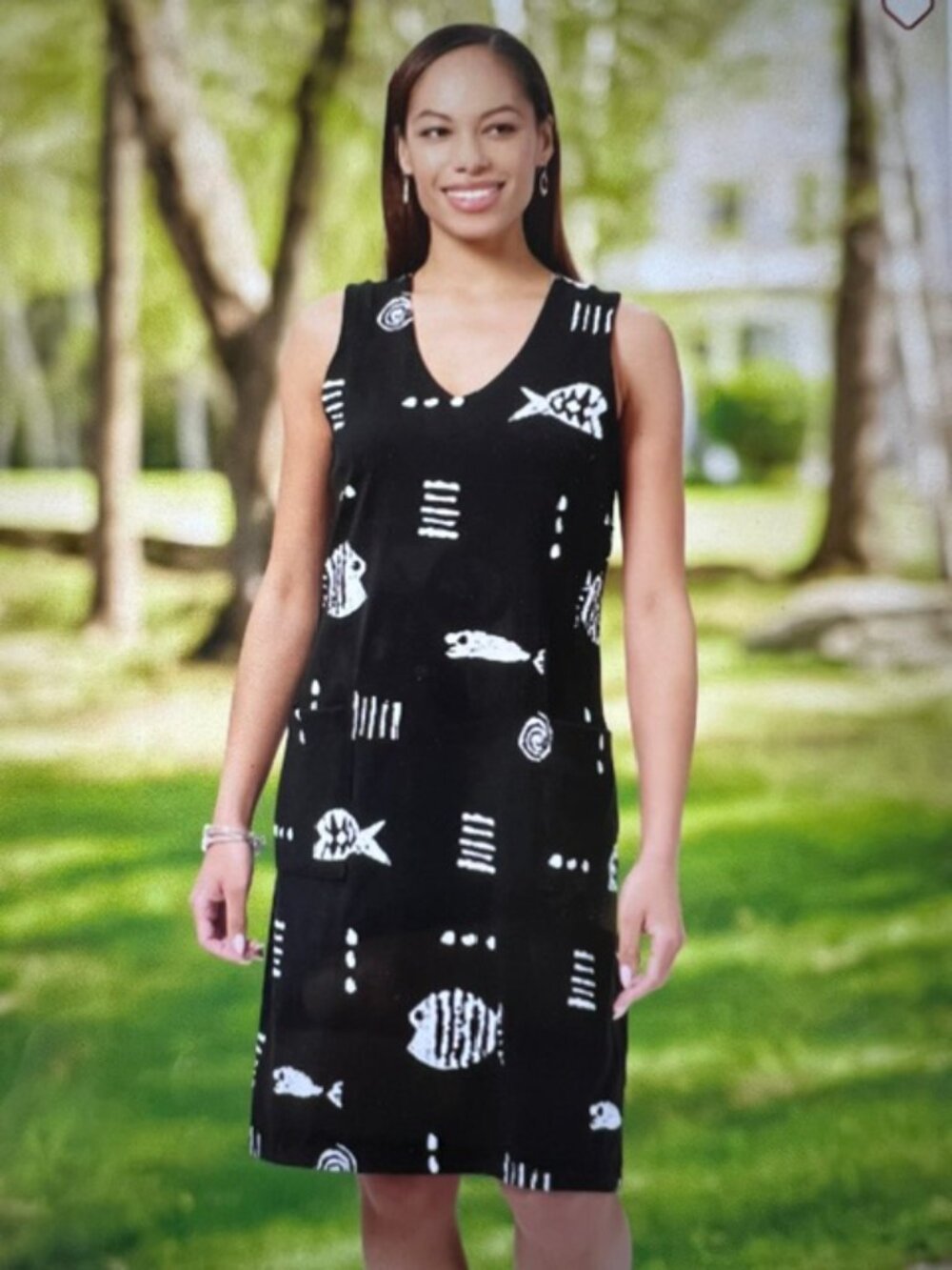 M.MAC® The Vermont Country Store Sleeveless BLK Cotton Rock Fish Dress Woman XL